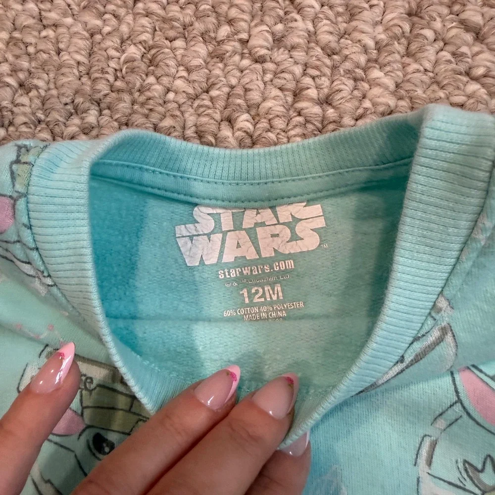Star Wars Grogu Baby Yoda Mint Green Fleece Sweatshirt Pullover‎ Size 12 Months